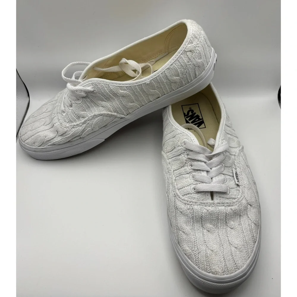 Vans Authentic Sneakers Mens 9.5/ Womens 11 White Cable Knit Quilted Low Top